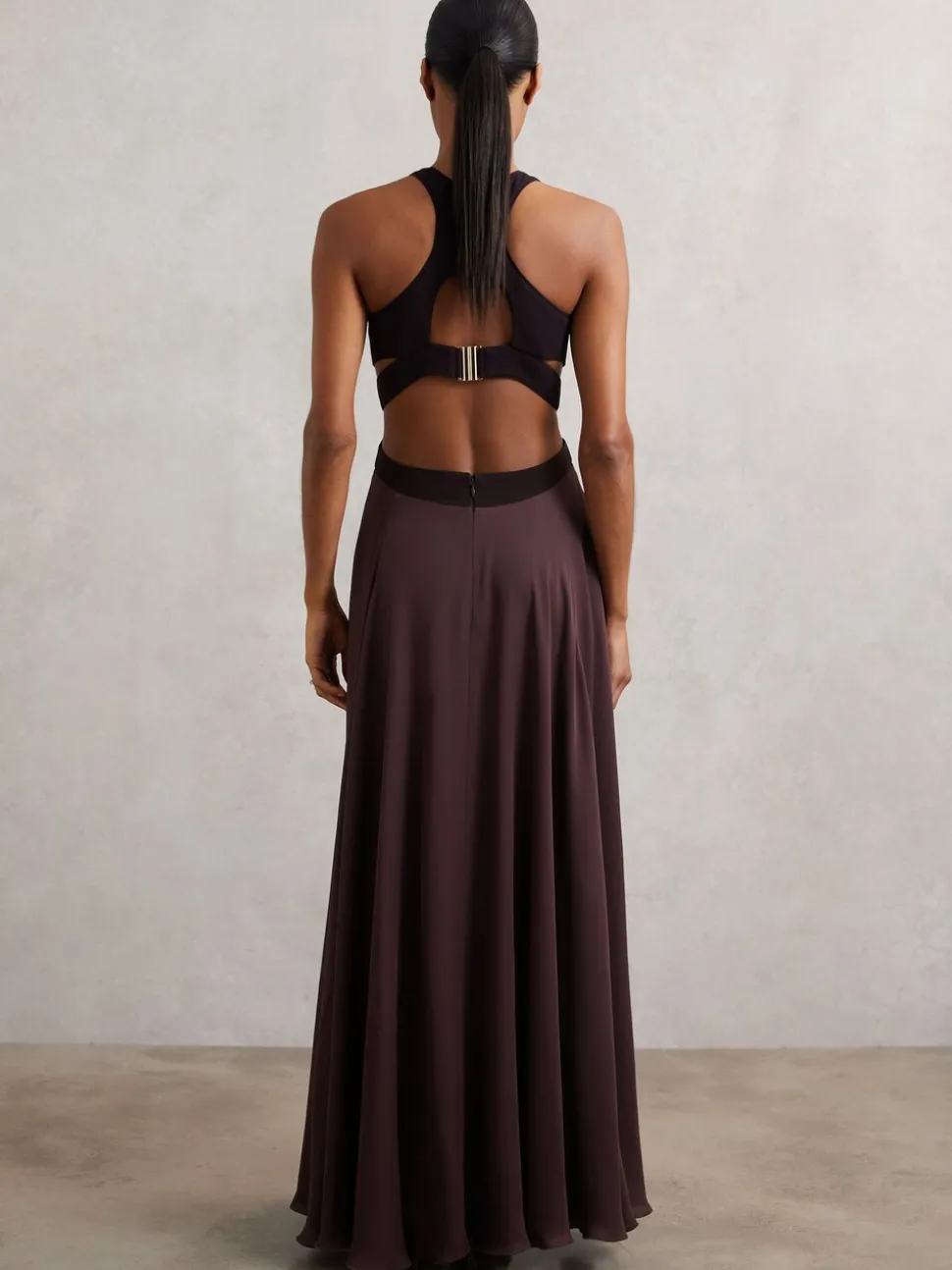 Reiss Burgundy Paloma Cut-Out Racerback Maxi Dress