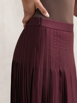 Reiss Burgundy Savannah Pleated Midi Skirt