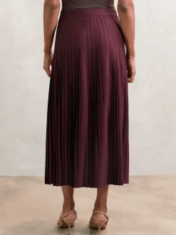 Reiss Burgundy Savannah Pleated Midi Skirt