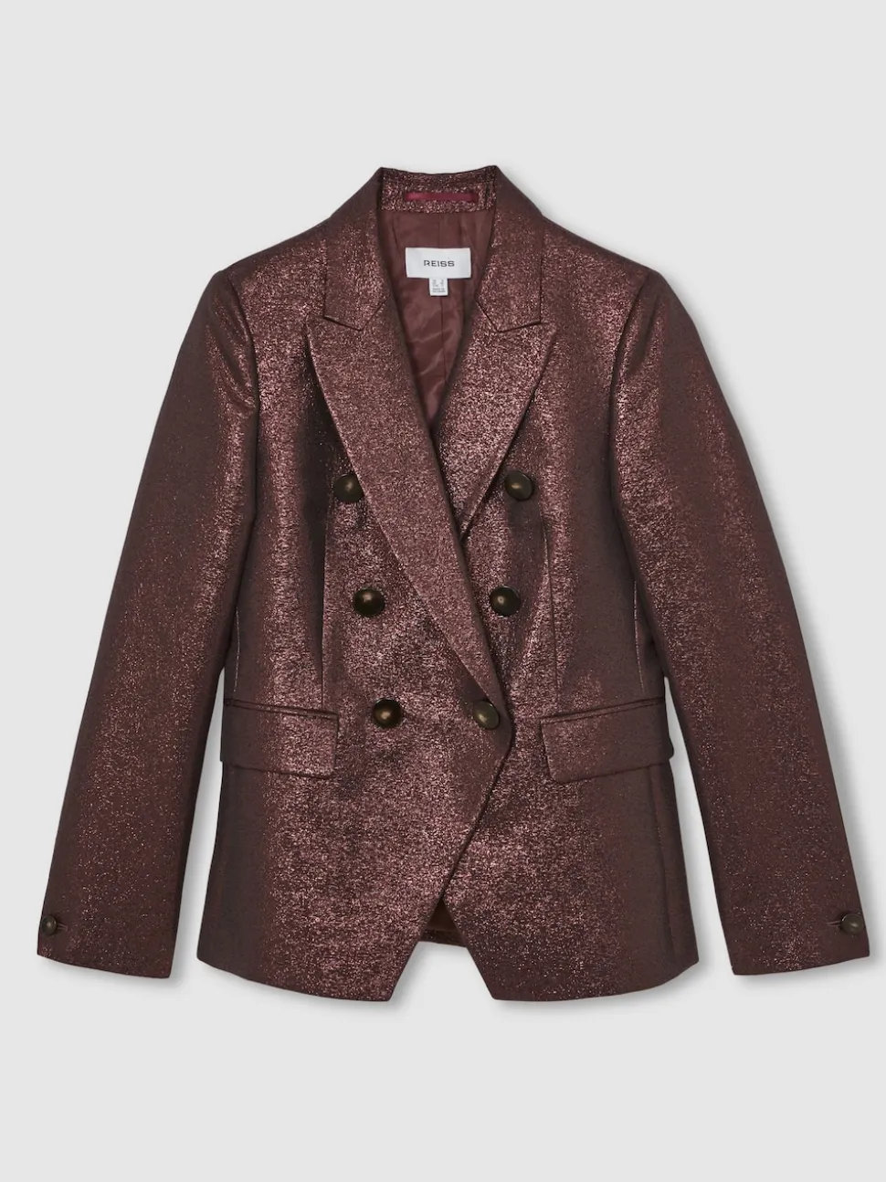 Reiss Burgundy Sienna Double-Breasted Metallic Suit Blazer with Cotton