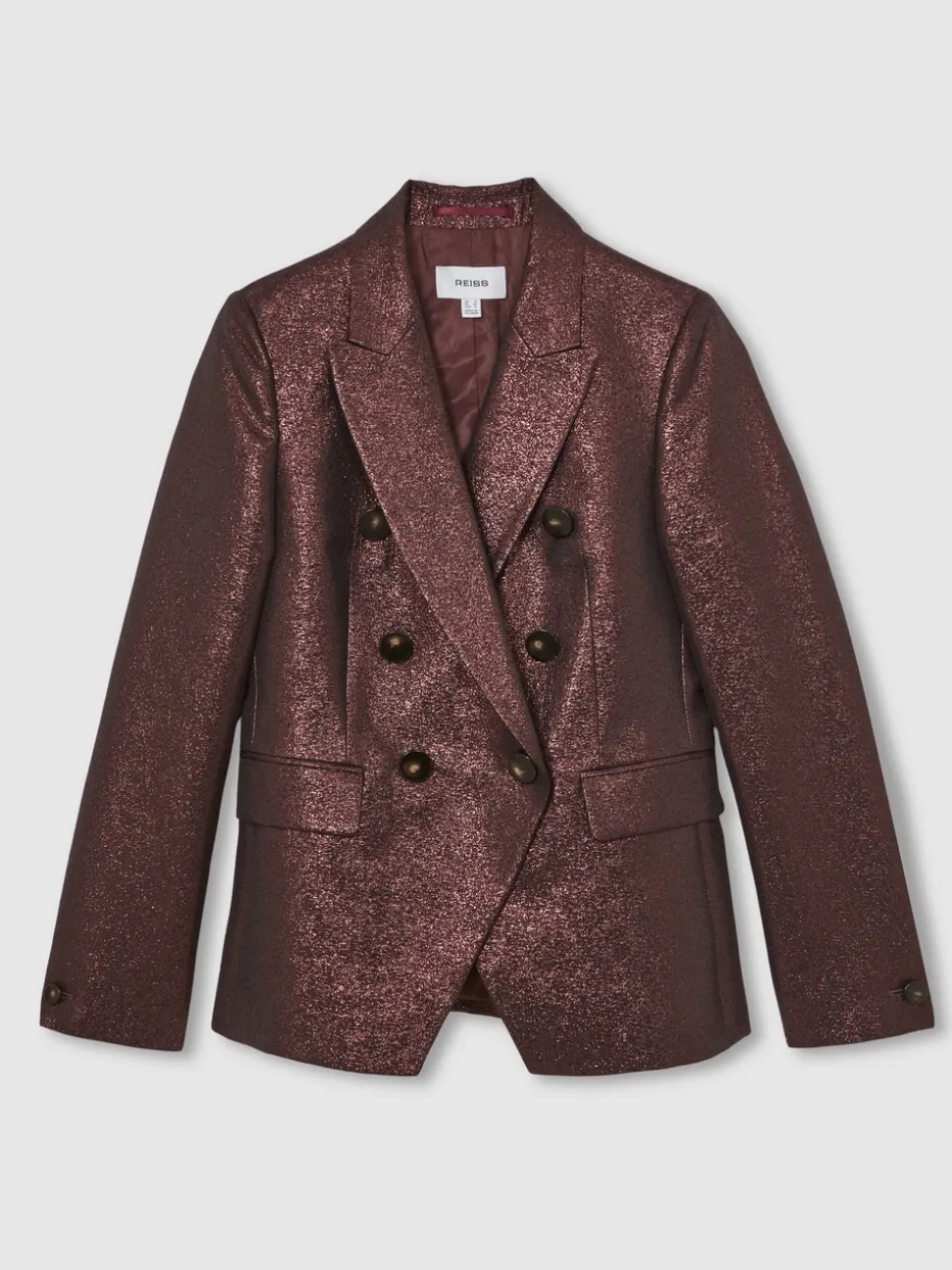 Reiss Burgundy Sienna Petite Double-Breasted Metallic Suit Blazer with Cotton