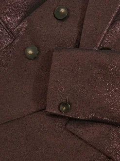 Reiss Burgundy Sienna Petite Double-Breasted Metallic Suit Blazer with Cotton