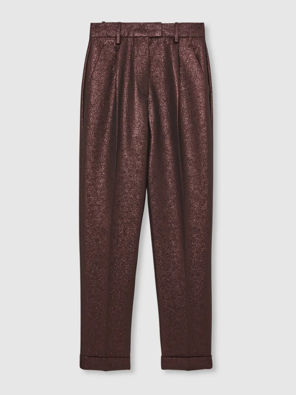 Reiss Burgundy Sienna Tapered Metallic Suit Trousers with Cotton