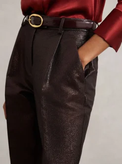 Reiss Burgundy Sienna Tapered Metallic Suit Trousers with Cotton