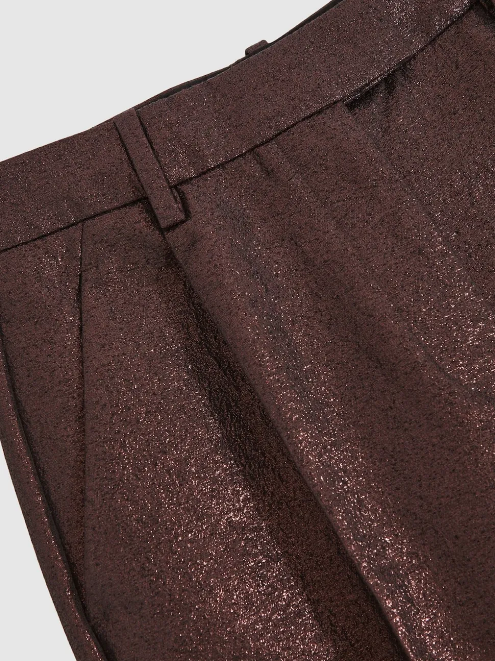Reiss Burgundy Sienna Tapered Metallic Suit Trousers with Cotton