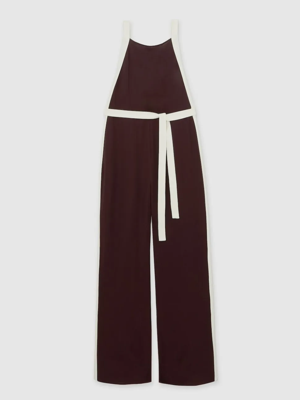 Reiss Burgundy/Cream Salma Petite Colourblock Wide Leg Belted Jumpsuit