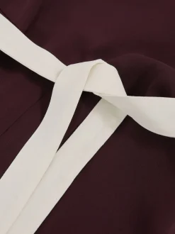 Reiss Burgundy/Cream Salma Petite Colourblock Wide Leg Belted Jumpsuit