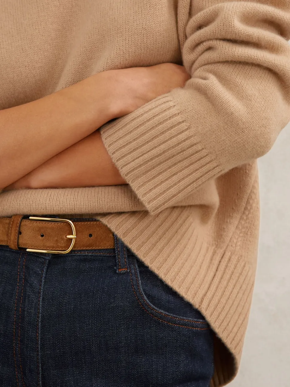 Reiss Camel Ella Wool-Cashmere Crew-Neck Jumper