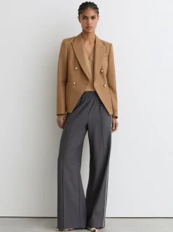Reiss Camel Gigi Wool-Blend Double-Breasted Blazer