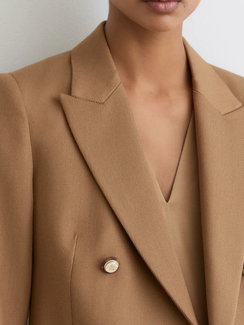 Reiss Camel Gigi Wool-Blend Double-Breasted Blazer