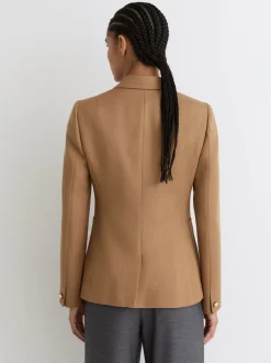 Reiss Camel Gigi Wool-Blend Double-Breasted Blazer