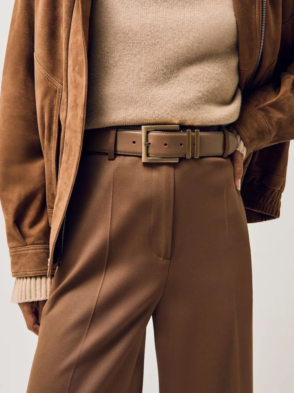 Reiss Camel/Taupe Brompton Leather Belt