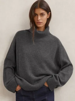 Reiss Charcoal Grey Brooklyn Wool-Cashmere Roll-Neck Jumper