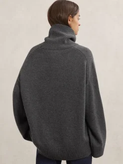 Reiss Charcoal Grey Brooklyn Wool-Cashmere Roll-Neck Jumper