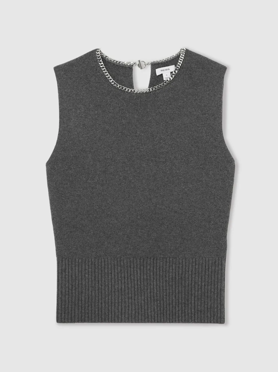 Reiss Charcoal Grey Nina Wool-Blend Necklace-Trim Knitted Vest
