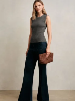 Reiss Charcoal Grey Nina Wool-Blend Necklace-Trim Knitted Vest