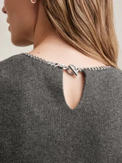 Reiss Charcoal Grey Nina Wool-Blend Necklace-Trim Knitted Vest