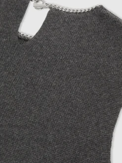 Reiss Charcoal Grey Nina Wool-Blend Necklace-Trim Knitted Vest