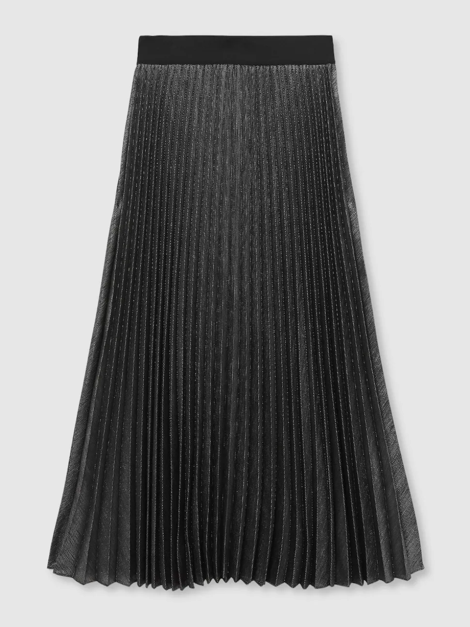 Reiss Charcoal Grey Taylor Metallic Pleated Midi Skirt