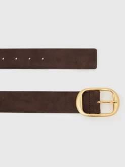 Reiss Chocolate Athena Suede Oval-Buckle Belt