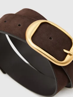 Reiss Chocolate Athena Suede Oval-Buckle Belt