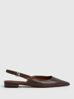 Reiss Chocolate Aubrey Leather Slingback Ballet Flats