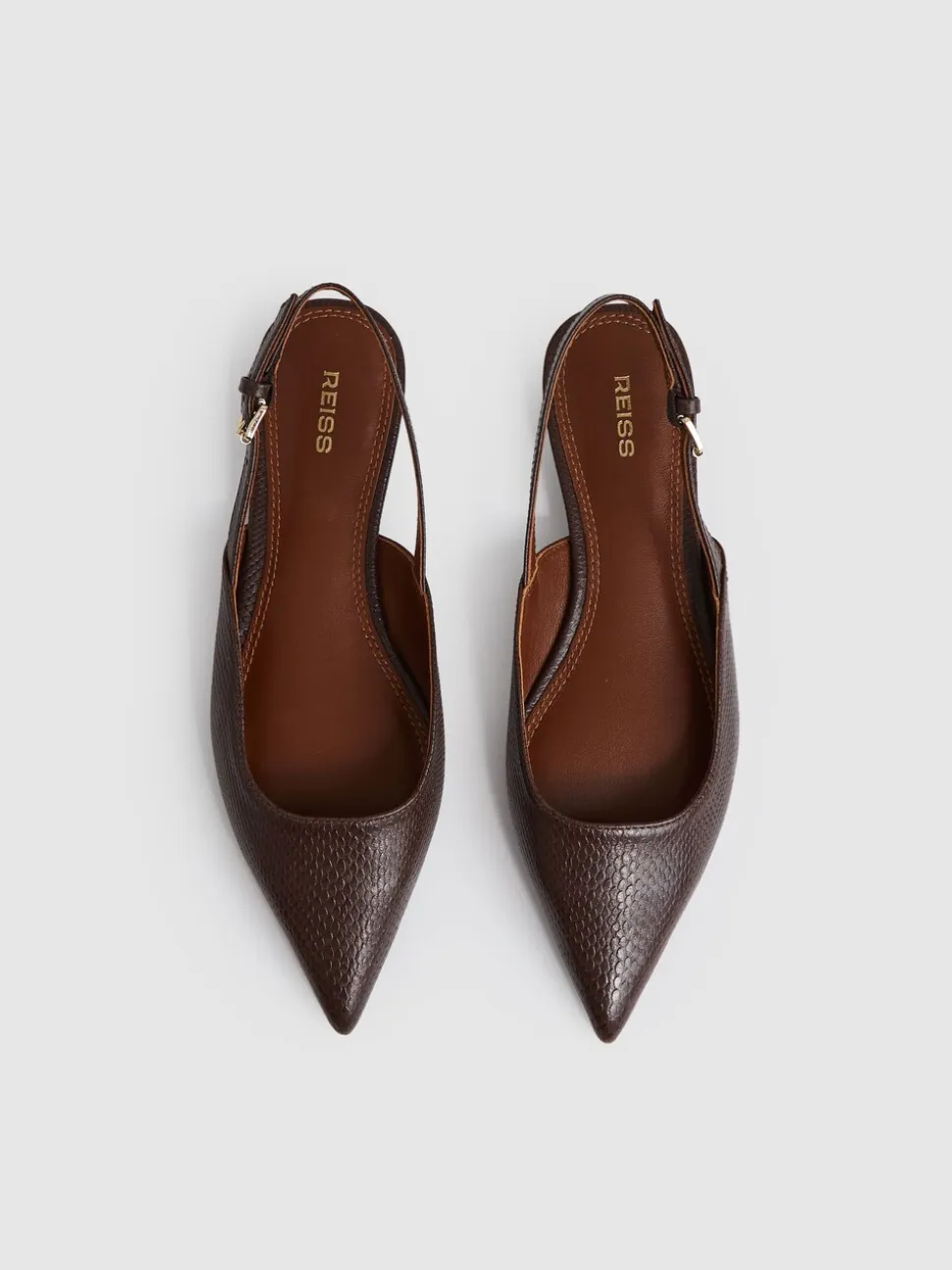 Reiss Chocolate Aubrey Leather Slingback Ballet Flats