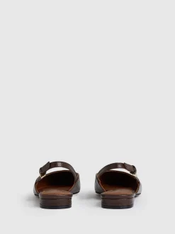 Reiss Chocolate Aubrey Leather Slingback Ballet Flats