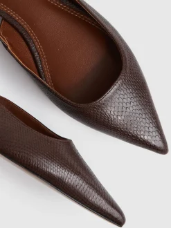 Reiss Chocolate Aubrey Leather Slingback Ballet Flats