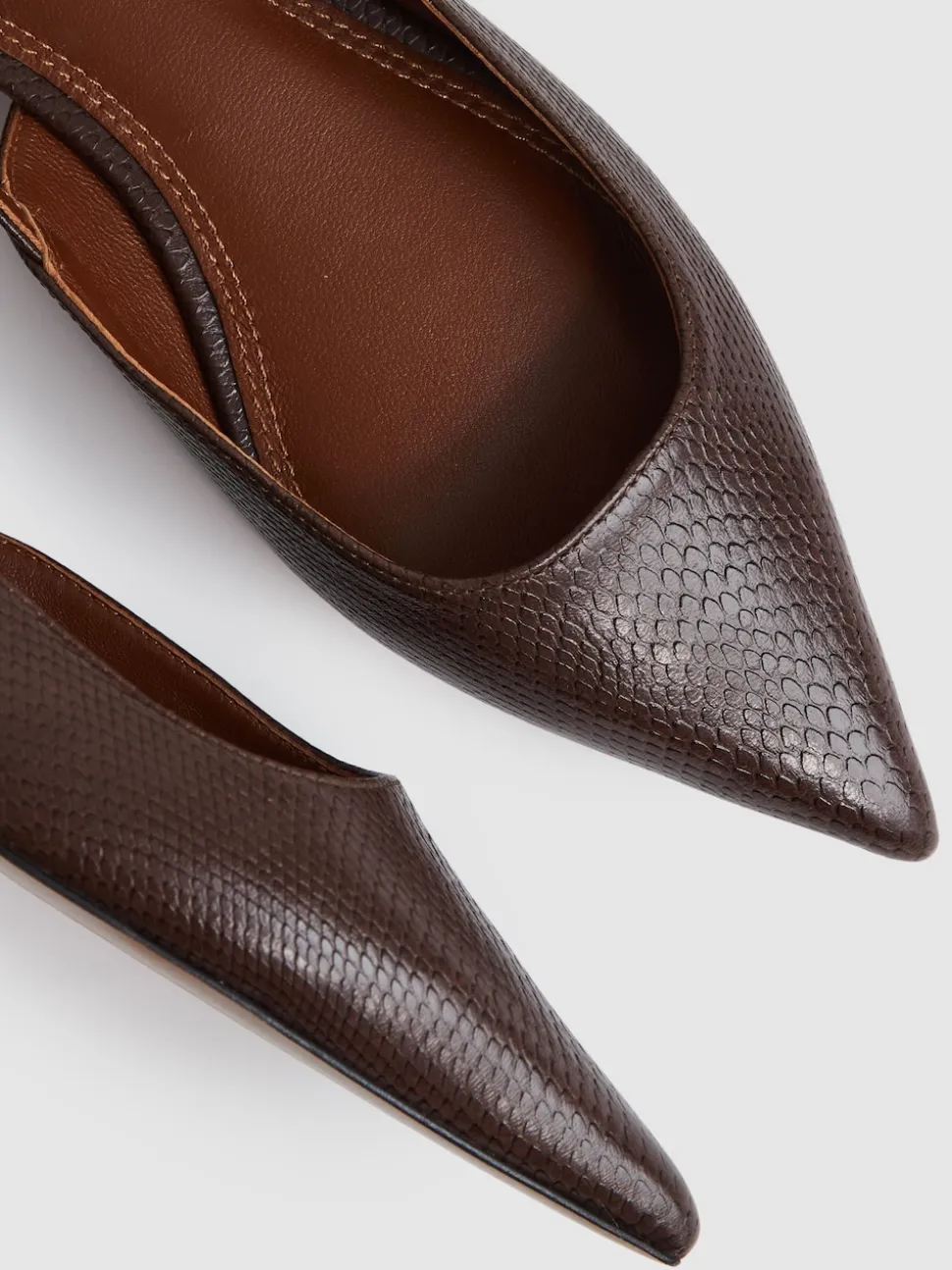 Reiss Chocolate Aubrey Leather Slingback Ballet Flats