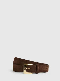 Reiss Chocolate Belinda Suede Square-Buckle Belt