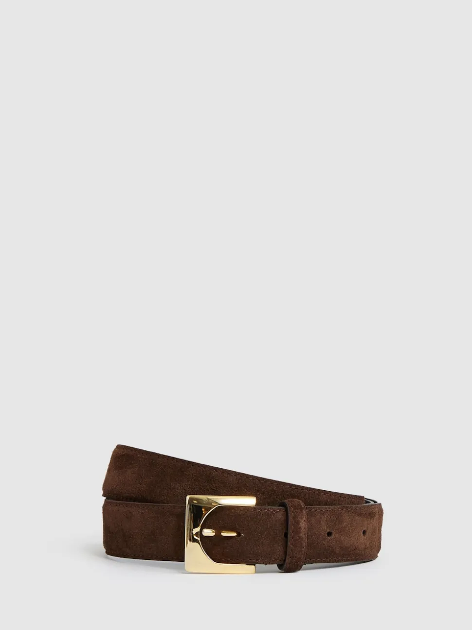 Reiss Chocolate Belinda Suede Square-Buckle Belt