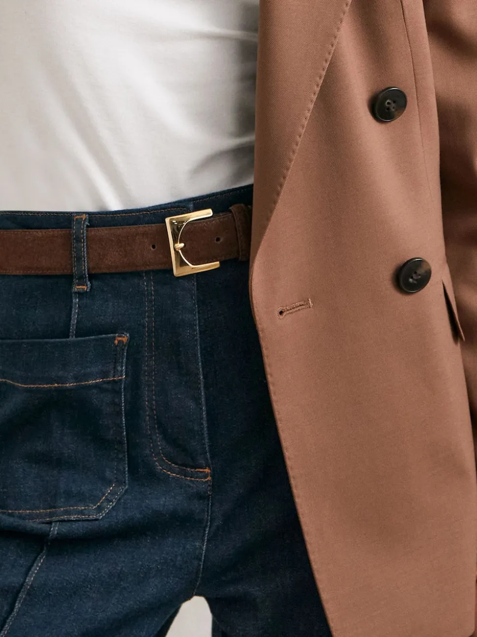 Reiss Chocolate Belinda Suede Square-Buckle Belt