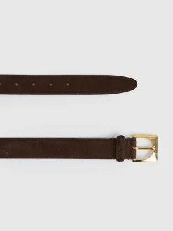 Reiss Chocolate Belinda Suede Square-Buckle Belt