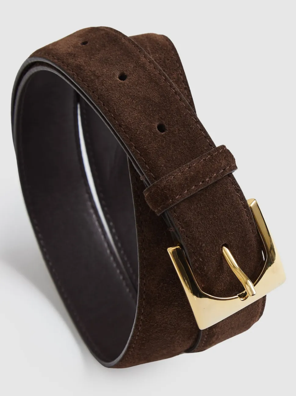 Reiss Chocolate Belinda Suede Square-Buckle Belt