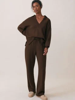 Reiss Chocolate Bernie Premium Interlock Wide-Leg Joggers