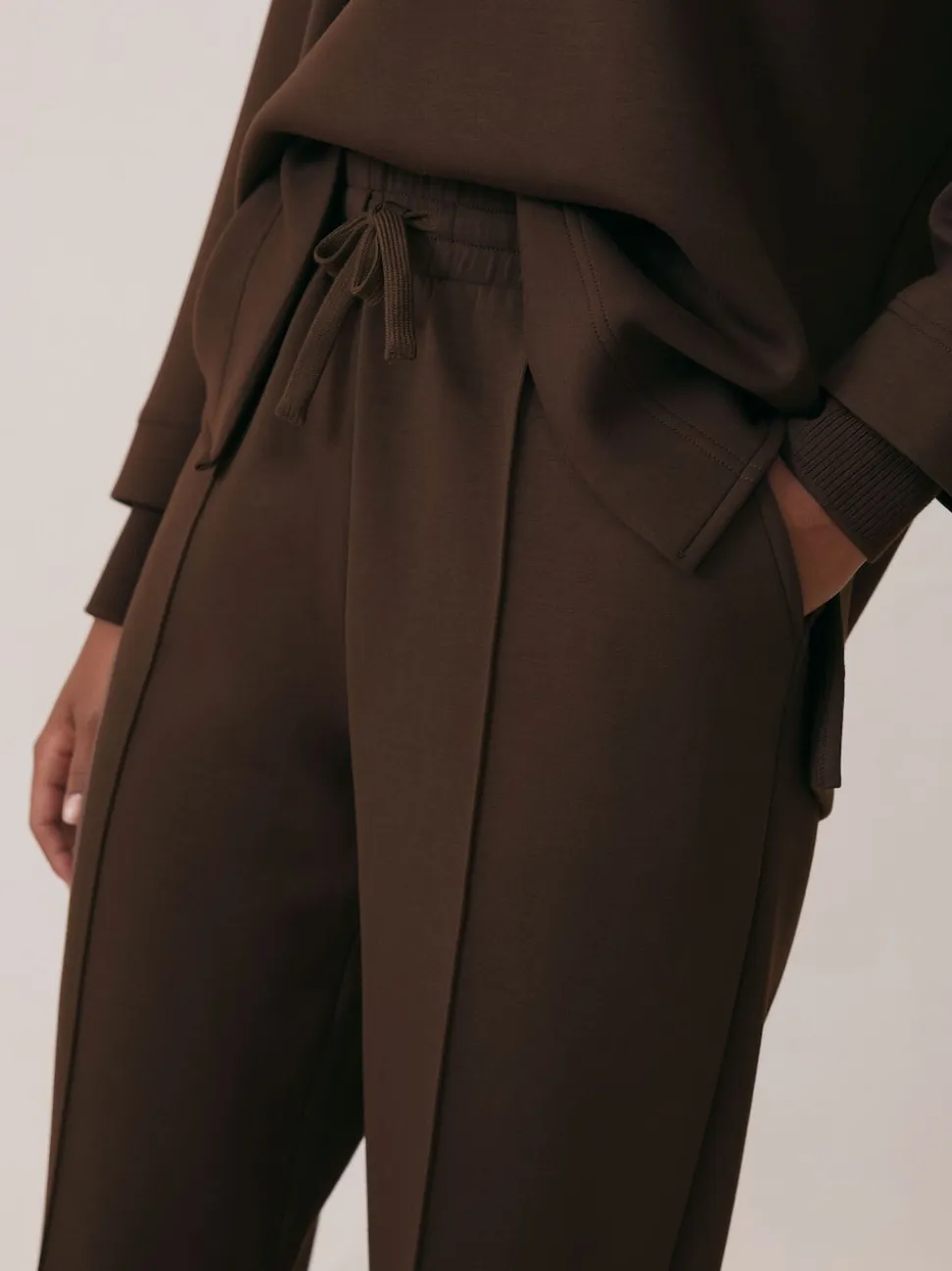 Reiss Chocolate Bernie Premium Interlock Wide-Leg Joggers