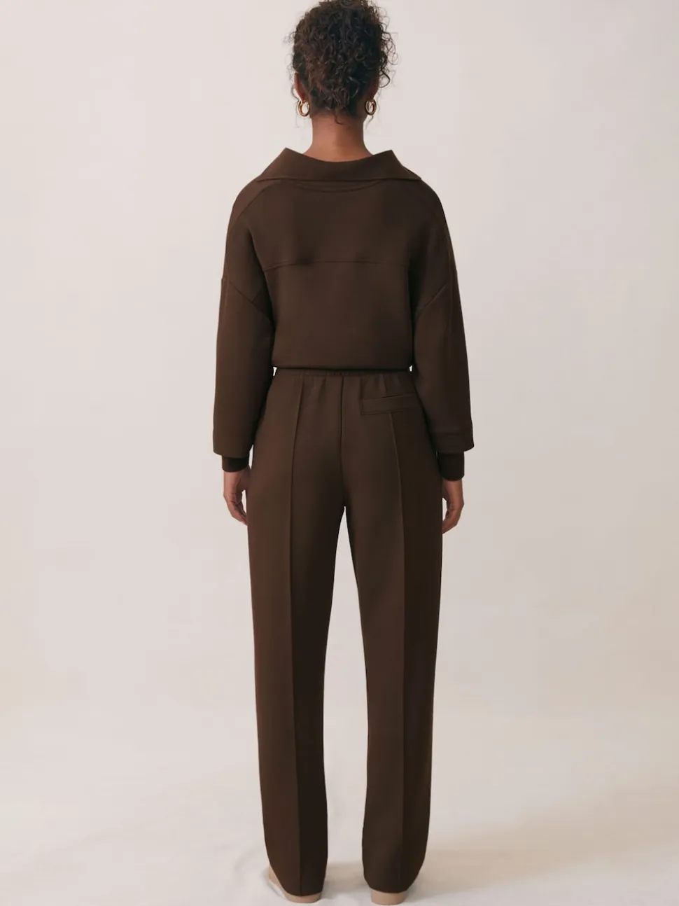 Reiss Chocolate Bernie Premium Interlock Wide-Leg Joggers
