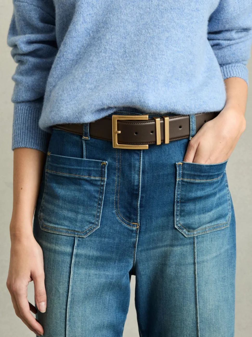 Reiss Chocolate Brompton Leather Belt