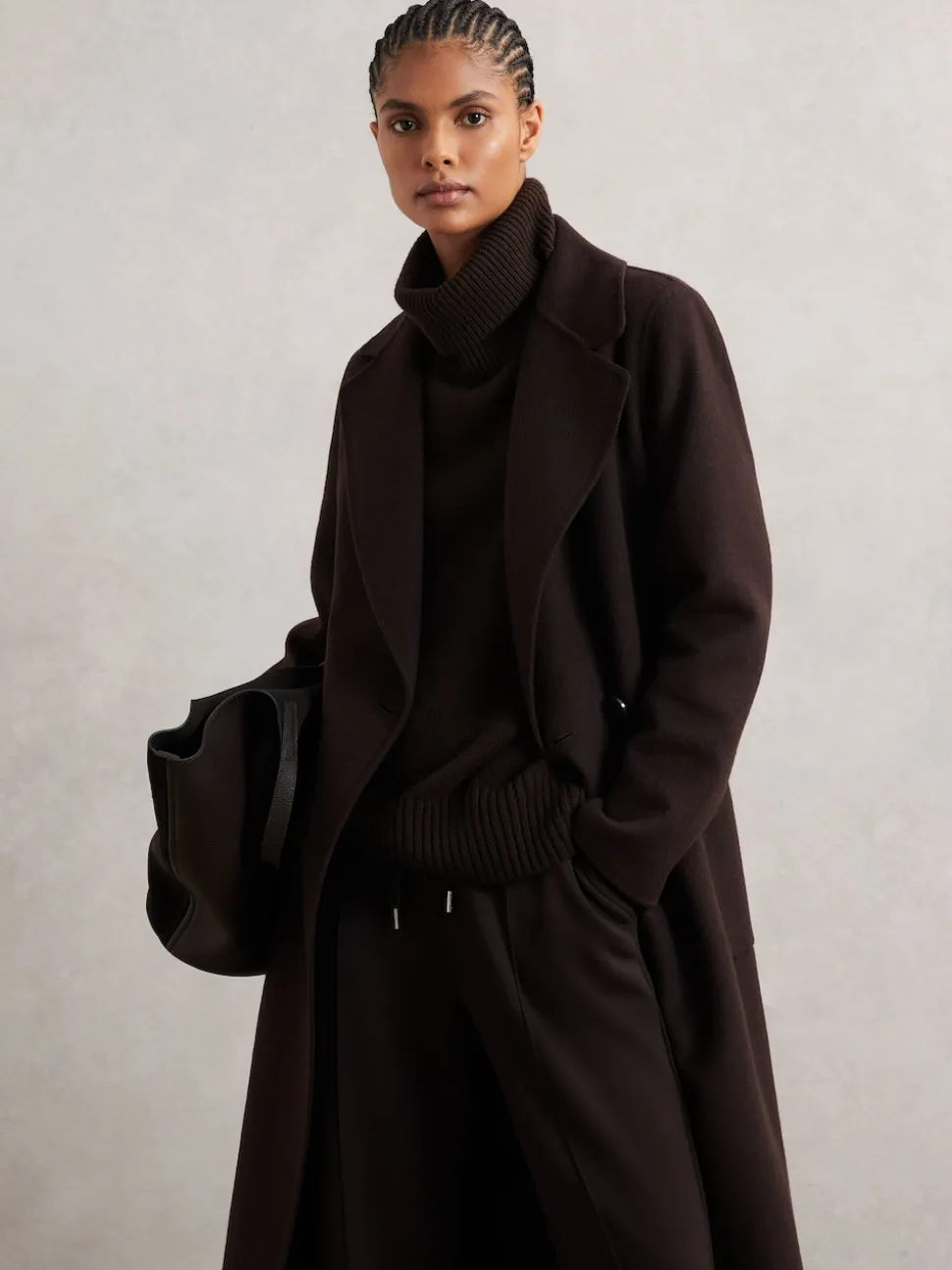 Reiss Chocolate Brown Brooklyn Wool-Cashmere Roll-Neck Jumper