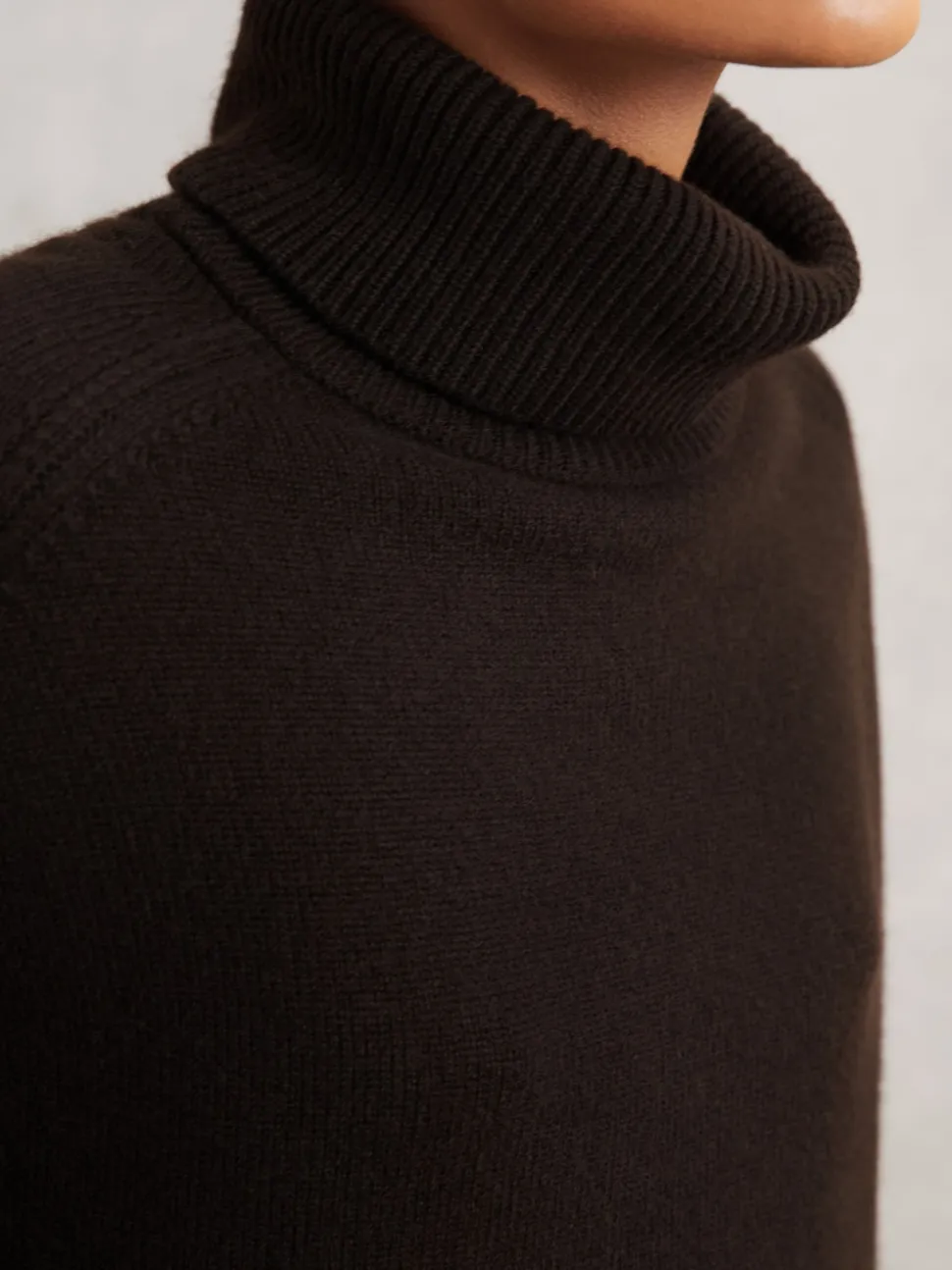 Reiss Chocolate Brown Brooklyn Wool-Cashmere Roll-Neck Jumper
