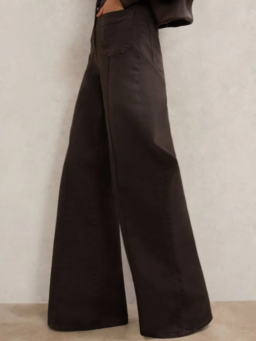 Reiss Chocolate Brown Sakura Petite Patch-Pocket Flared Jeans