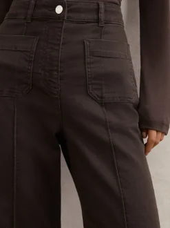 Reiss Chocolate Brown Sakura Petite Patch-Pocket Flared Jeans