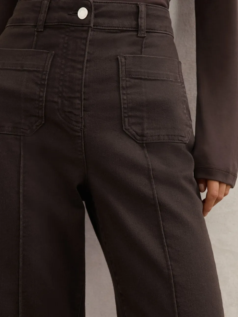 Reiss Chocolate Brown Sakura Petite Patch-Pocket Flared Jeans