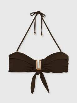 Reiss Chocolate Carina Removable-Strap Bandeau Bikini Top