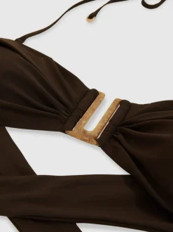 Reiss Chocolate Carina Removable-Strap Bandeau Bikini Top