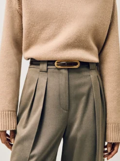 Reiss Chocolate Chaya Suede Elongated-Buckle Skinny Belt