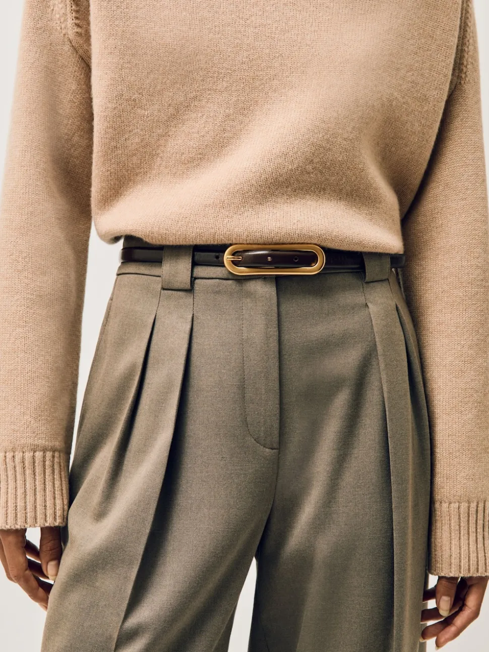 Reiss Chocolate Chaya Suede Elongated-Buckle Skinny Belt