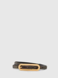 Reiss Chocolate Chaya Suede Elongated-Buckle Skinny Belt