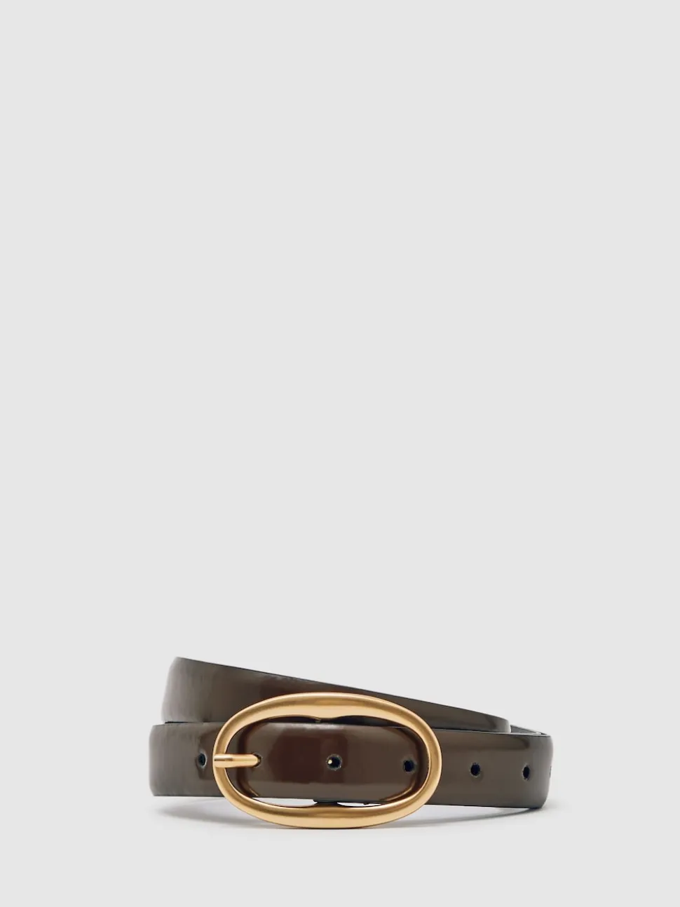 Reiss Chocolate Drew Patent Leather Oval Buckle Belt